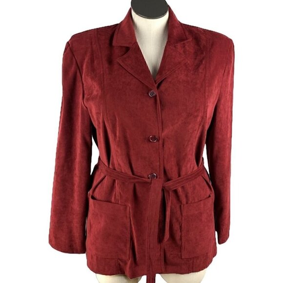 Briggs womens blazer size L red ultra suede career with pockets vintage 90s - Picture 1 of 10